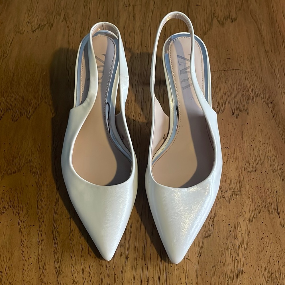 Zara white leather heels